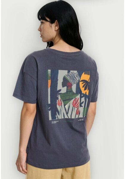 FUNKY BUDDHA T-SHIRT ΓΥΝΑΙΚΕΙΟ ΤΥΠΩΜΑ ΠΛΑΤΗ ΑΝΘΡΑΚΙ FBL013-125-04 LOOSE FIT