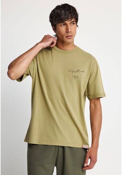 FUNKY BUDDHA TSHIRT ΑΝΤΡΙΚΟ ΠΛΑΤΗ ΤΥΠΩΜΑ ΧΑΚΙ-GREEN MOSS FBM013-013-04 RELAXED FIT