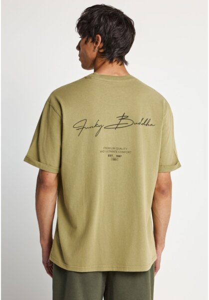 FUNKY BUDDHA TSHIRT ΑΝΤΡΙΚΟ ΠΛΑΤΗ ΤΥΠΩΜΑ ΧΑΚΙ-GREEN MOSS FBM013-013-04 RELAXED FIT