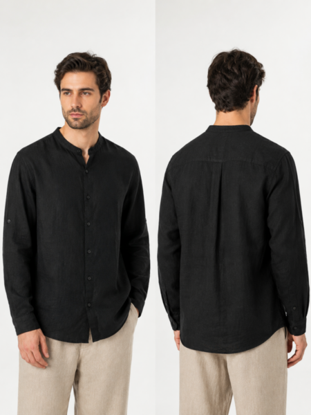 TRESOR ΠΟΥΚΑΜΙΣΟ ΑΝΔΡΙΚΟ ΛΙΝΟ ΜΑΥΡΟ 33-6118 SLIM FIT