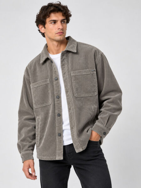 FUNKY BUDDHA ΠΟΥΚΑΜΙΣΟ-OVER ΚΟΤΛΕ ΓΚΡΙ-MOON MIST FBM014-035-05 REGULAR FIT