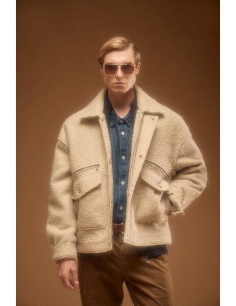 BISTON JACKET ΑΝΔΡΙΚΟ ΜΠΕΖ BOUCLE 56-201-001 REGULAR FIT
